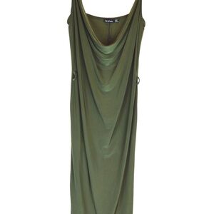 Boohoo Drape Cowl Neck Slip Dress Side Slit Size 12 Vamp Slinky Seductive NWOT